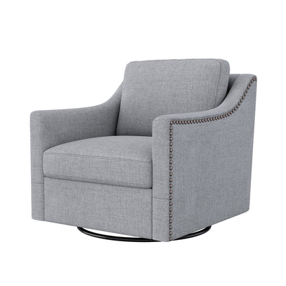 Swivel Accent Chair Armchair, 360�� Swivel Chair in Cotton Linen, Living Room Chairs with Wide Cusion and Curved Armrest, Comfy Barrel Sofa Reading Chairs for Bedroom, Small Spaces, Office, Grey