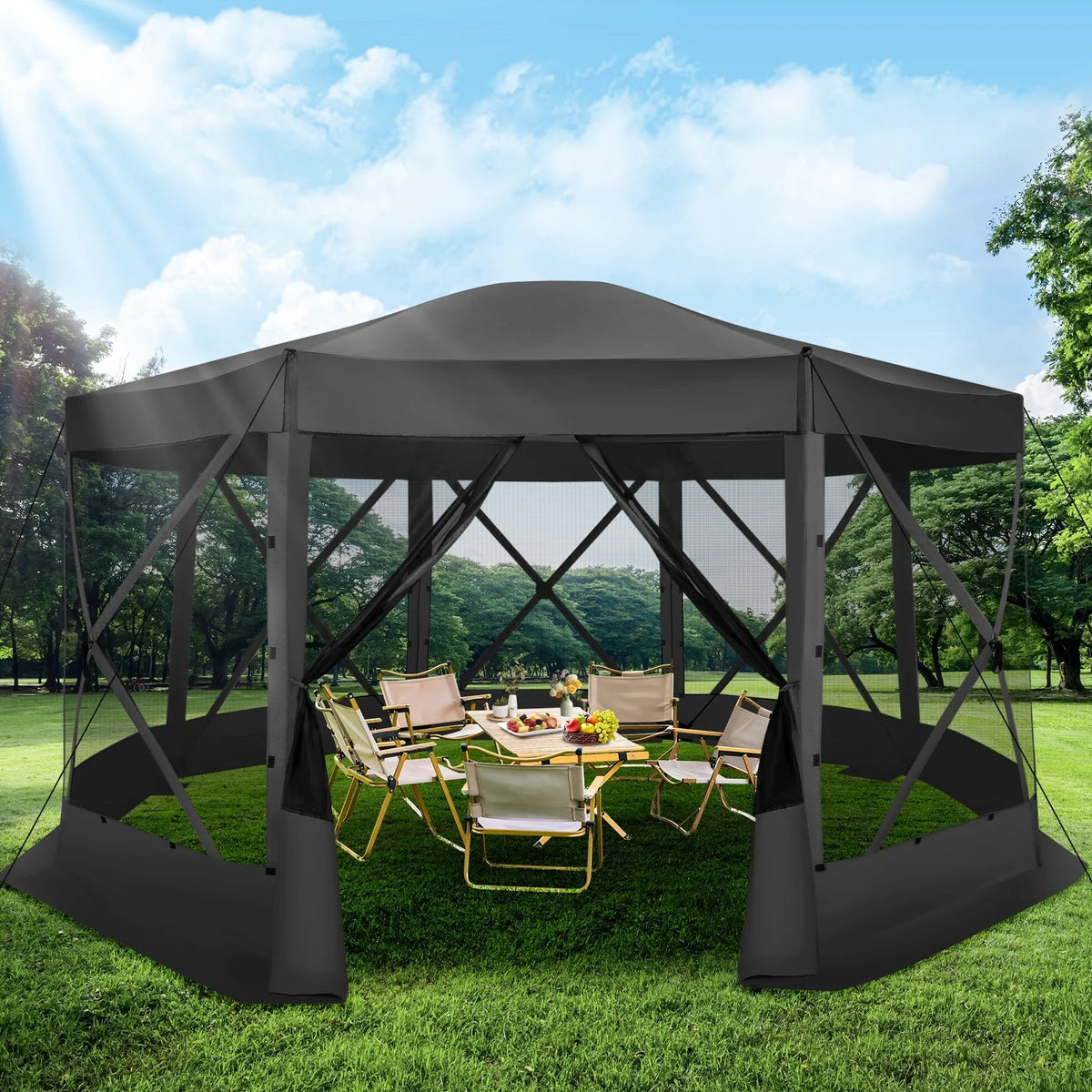 COBIZI 8x8 Pop up Gazebo Tent, Ez up Waterproof Screen Tent Screen House, Portable Outdoor Canopy Sun Shelter with 3 Sidewalls, Carry Bag & Ground Stakes for Camping, Garden and Picnics, Gray