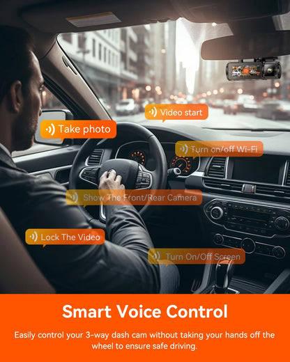 Vantrue Nexus 4  Pro 3 Channel 4K WiFi Dash Cam, STARVIS 2 IMX678 Night Vision, Voice Control, HDR, 24 Hours Parking Mode, Support 512GB Max