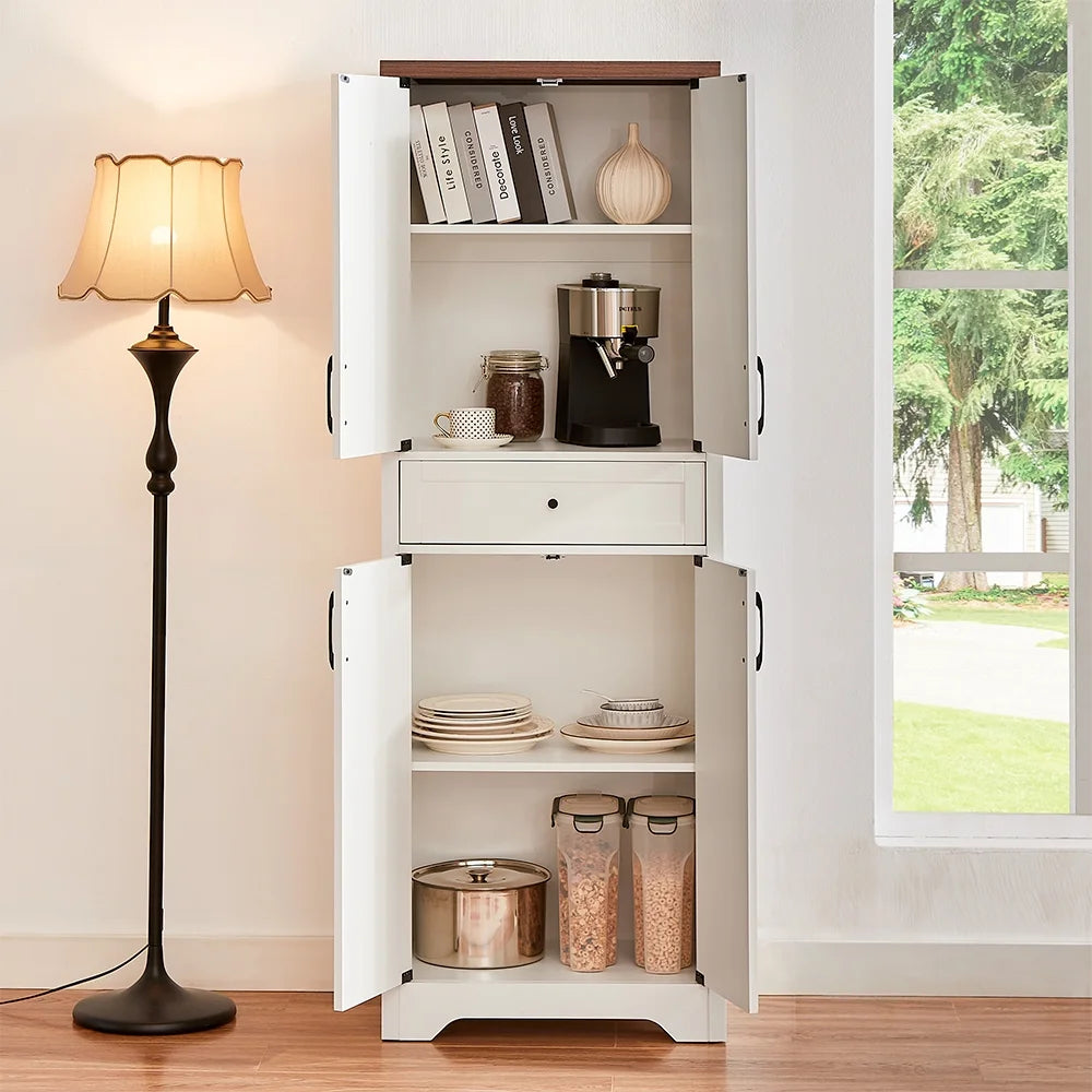 TrumanPick 61"H Large Buffet Sideboard Cabinet, TV Cabinet, Kitchen Pantry for Dining Room, Living Room, 61.3''L x 15''W x 29.8''H, White/Walnut