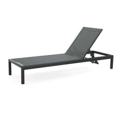 Outdoor Aluminum Mesh Chaise Lounges with Wheels and Adjustable Backrest, Black, Set of 2