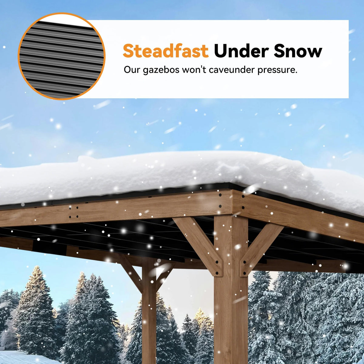Modern Shade Supreme Cedar Wood Gazebo 12' x 16' with Hardtop Slope Roof, Wooden Grill Gazebo with Durable and Rot-Resistant, Supports Snow Loads and High Wind Speeds