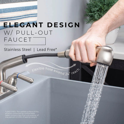 Tehila Utility Sink with Stainless Finish Pull-Out Faucet 19 Gallon - Red