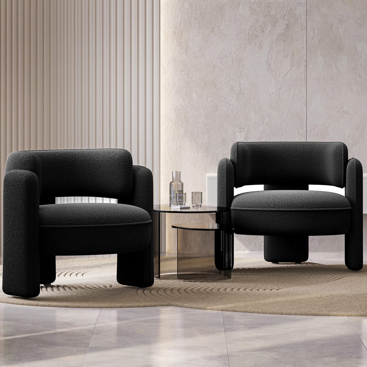 BELLEZE Sherpa Boucle Chair, Modern Barrel Accent Chair Comfy Round Upholstered Armchair Accent Side Chair for Living Room, Bedrooms, Corner - Quinton��White��