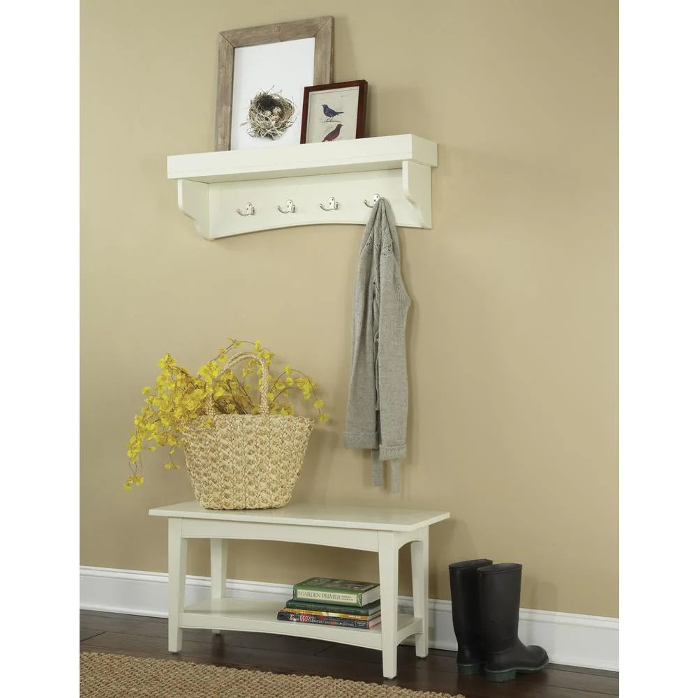Alaterre Shaker Cottage Bench/Coat Hooks with Tray, Chocolate