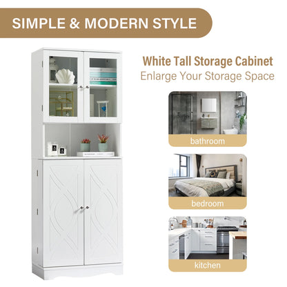 Bellemave White Tall Storage Cabinet with Adjustable Shelf Bathroom Cabinet with 1 Drawer and Storage Rack Large Freestanding Wood Cabinet Storage Organizer Floor Cabinet, White