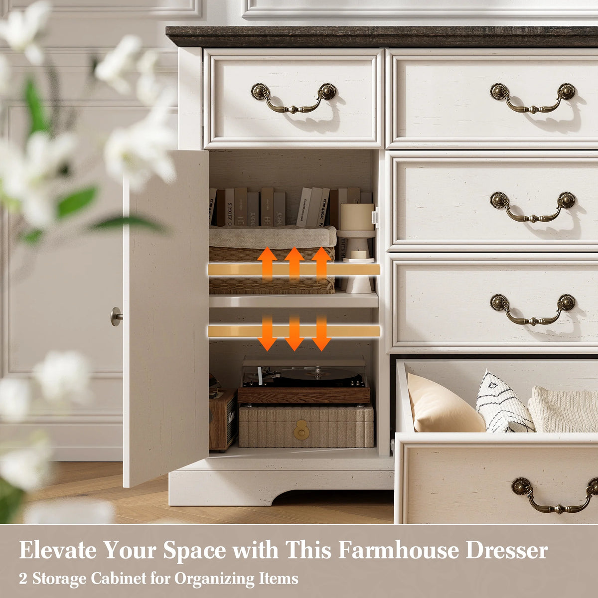 EnHomee Wood Dresser for Bedroom 9 Drawer Dressers&Chest of Drawers 63"L x 15.7"W x 31.5"H,Brown