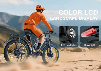 60V 25AH Battery Electric Bike for Adults,5000W Peak Dual Motor Ebike,AWD 21-Speed 50MPH Mountain Snow E-Bike with 26" x 4.0 Fat Tire, Long Range Mountain Dirt Bike for Off-Road Snow Sand