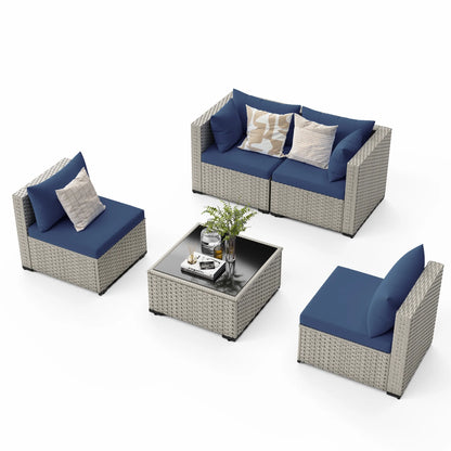 7 Pieces Patio Conversation Set, Outdoor Sectional PE Rattan Wicker Furniture Seat,Dark Gray