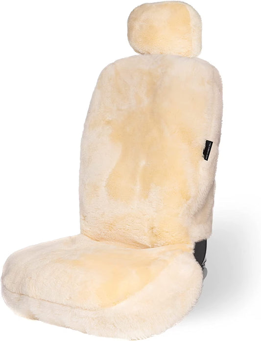 Zone Tech Genuine Sheepskin Ivory Car Seat Cover, Fluffy Luxury Wool Front Seat Covers, Universal Fits Car, Truck, SUV, & Van