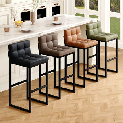 FIRAVOE Bar Stools Set of 3, Counter Height Bar Stools (Low Back)(Thickened Frame) 26" PU Leather Barstools Bar Chairs for Kitchen Island, Black