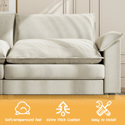 Homall Sectional Sofa 3-seat L-shaped Sofa with reversible toffee chair Movable Footrest Sofa,White