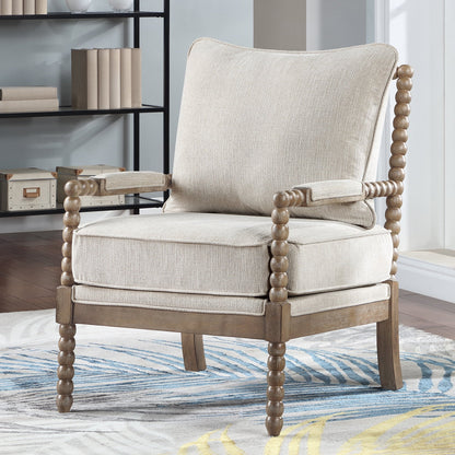 Duhome Upholstered Dining Chair Spindle Spool Accent Chair Linen Fabric Armchair with Wood Frame, Brown+Beige
