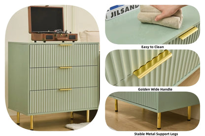 HRYJ White Large 3 Drawers Nightstand Dresser Fluted Wood Night Stand Bedside Table for Bedroom