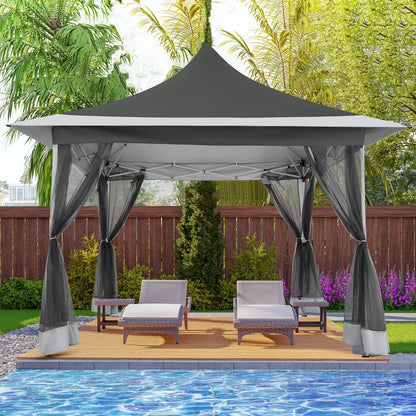 COBIZI 12x12 Outdoor Gazebo Pop Up Gazebo Canopy with Mosquito Netting Patio Tent Backyard Canopy with 2-Tiered Vented Top 3 Adjustable Height, Beige