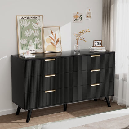 Planntonneo Boho Fluted 6 Drawer Dresser, Wooden Chests for Bedroom
