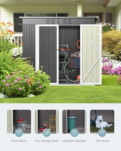5'x3' Outdoor Storage Shed, Lofka Metal Storage Tool Shed with Single Lockable Door, for Bike| Garden Tools| Patio, Grey