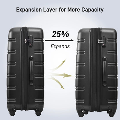 3 Piece ABS Luggage Set, Luggage with Spinner Wheel & TSA  20/24/28 inch, Purple