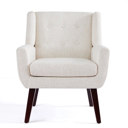 HUIMO  Accent Chair, Button-Tufted Upholstered  Living Room Chairs,  Mid Century Modern Comfy Reading Chairs for Bedroom, Living Room, Beige