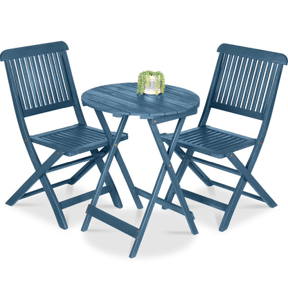 Best Choice Products 3-Piece Acacia Wood Bistro Set, Folding Patio Furniture w/ 2 Chairs, Table - Natural