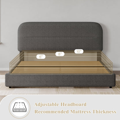 4 EVER WINNER Queen Bed Frame with Headboard, Boucle Upholstered Platform Bed Frame wiith Rounded Corner, Soft Cloud Bed Frame, No Box Spring Needed, White