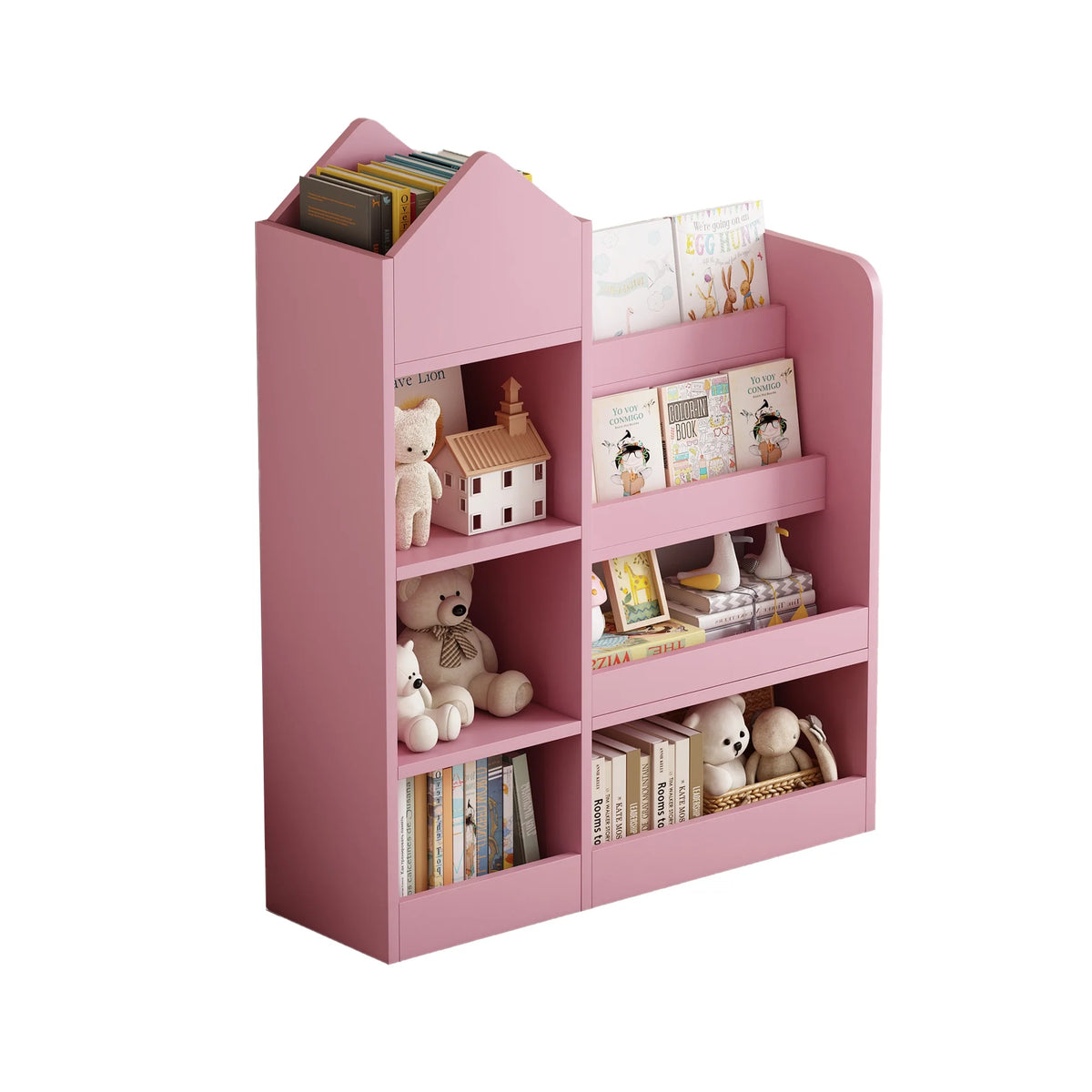 PORKISS Bookshelf for Kids, Wood Kids Bookcase with Toy Storage Organizer, Freestanding Book Shelf with 6 Compartments and 2 Baskets Bins for Kids Bedroom, Nursery, Playroom, Natural