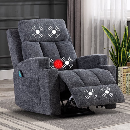 Bonzy Home Heated Manual Massage Recliner with Cup Holder Padded Breathable Fabric Recliner, Home Theater Seating��Navy