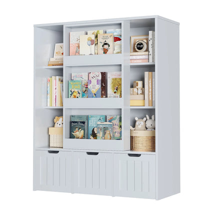 Homfa 6 Cube Toy Storage, Cube Organizer with Sliding Rack, 3 Drawer Kids Bookcase and Bookshelf, White