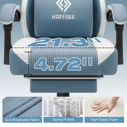 Hoffree Gaming Chair with Massage Fabric Office Chair with footrest for Adults, Ergonomic Gamer Chair with Headrest and Lumbar Support for Office Gaming, 440 LBS