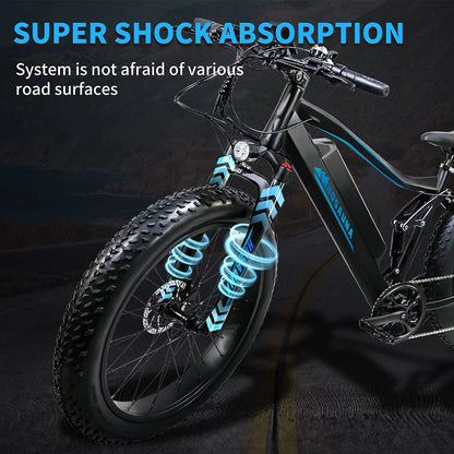 Electric Bike Electric Mountain Bike 500W Ebike26'' Fat Tire Ebike, 28+MPH Adults Ebike with Removable 48V 15Ah Battery, Shimano 6-Speed Black