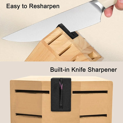Ivory Knife Block Set (15-PCS) �C High Carbon Stainless Steel, Built-in Sharpener, Forged Chef Blades