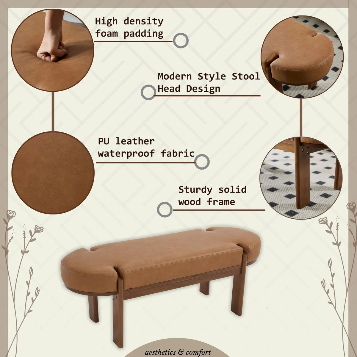 Dayalane 51" Modern Upholstered Bedroom Bench, Linen End of Bed Bench with Wooden Legs for Living Room, Entryway,Hallway Footrest, Beige