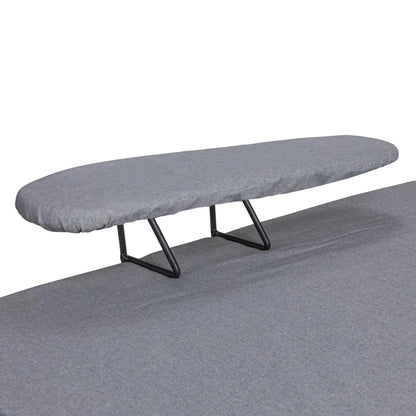 Household Essentials Wide Mega Ironing Board 4-Leg, Steel Top Pressing Station, Heat-Resistant Fiber Pad and Cotton Cover, Includes Sleeve Board and Iron Rest with Hanger Bar, Silver Frame