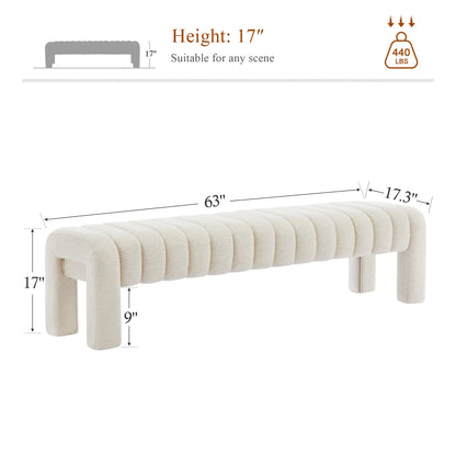 Zesthouse 63�� End of Bed Bench, Linen Tufted Upholstered Ottoman Bench with Padded Seat and Solid Wood Leg, Modern Entryway Bench for Bedroom, Living Room, Beige
