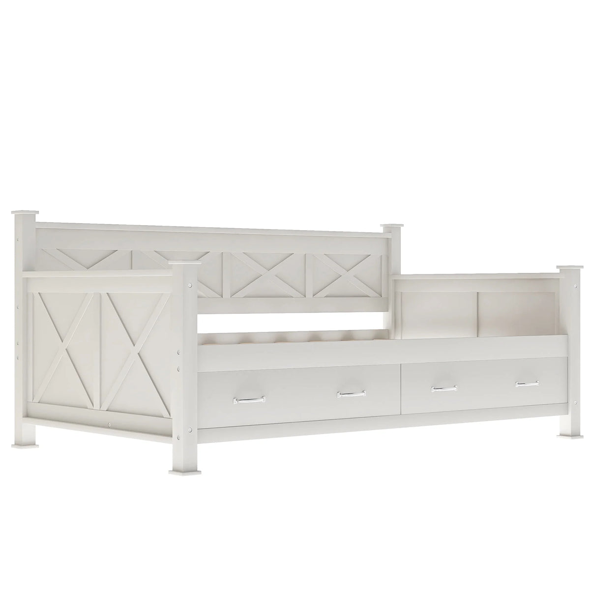 Euroco Twin Size Dayed with 2 Storage Drawers for Bedroom Low Profile Platform Bed, White