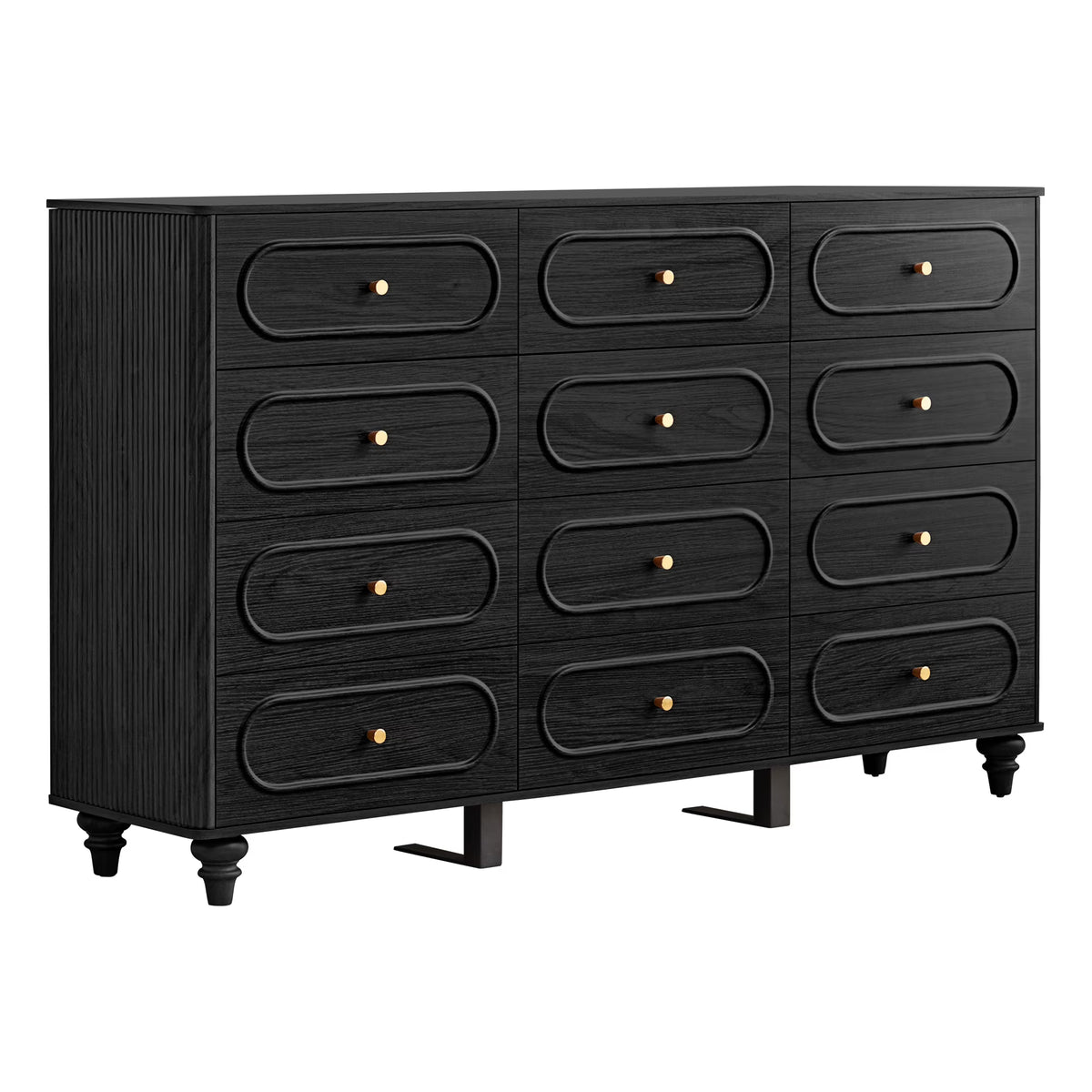 YOCWO 3 Drawer Nightstand, Classic Chest of Drawers with Arc Edge, Walnut