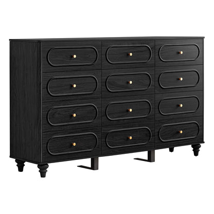 YOCWO 3 Drawer Nightstand, Classic Chest of Drawers with Arc Edge, Walnut