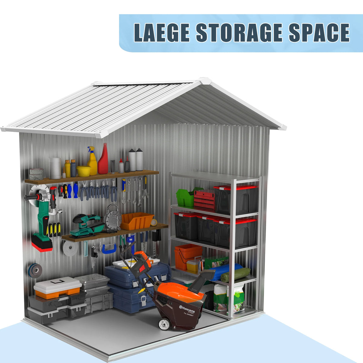 5��4 FT Outdoor Storage shed, Metal Shed with Sloping Roof and Lockable Door, Tool Shed for Bike, Toys, Backyard, Garden, Patio, White