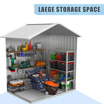 5��4 FT Outdoor Storage shed, Metal Shed with Sloping Roof and Lockable Door, Tool Shed for Bike, Toys, Backyard, Garden, Patio, White