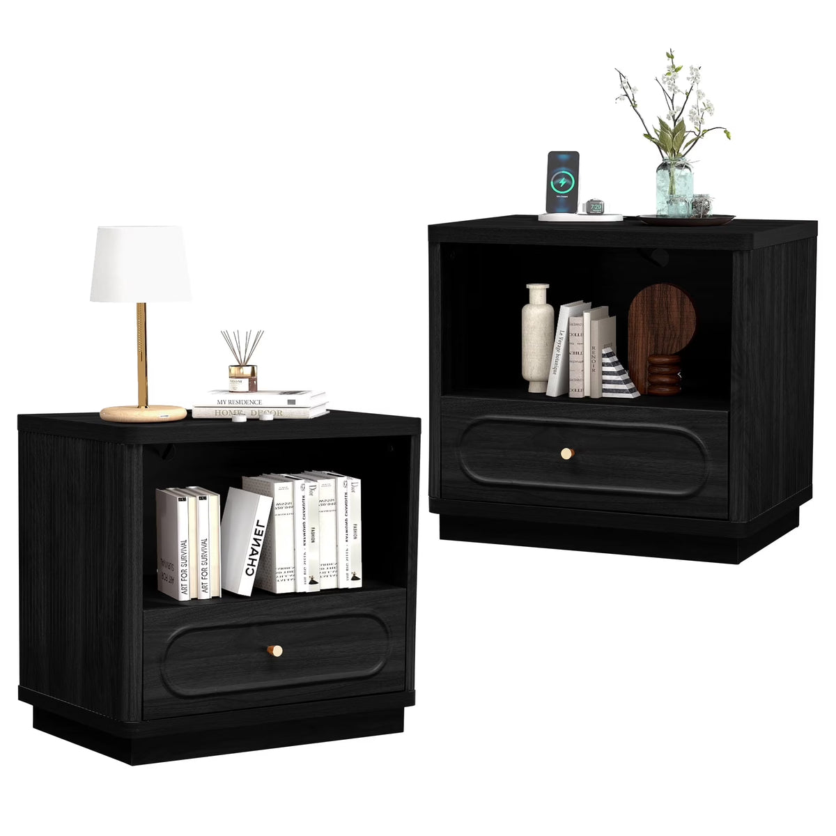 YOCWO 3 Drawer Nightstand, Classic Chest of Drawers with Arc Edge, Walnut
