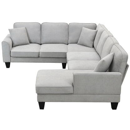 Harper & Bright Designs Modular Sectional Sofa with Ottoman Couch L Shape Corner Sofa Sets 7 Seats Fabric Couch for Living Room, Black, 112 * 87 inch