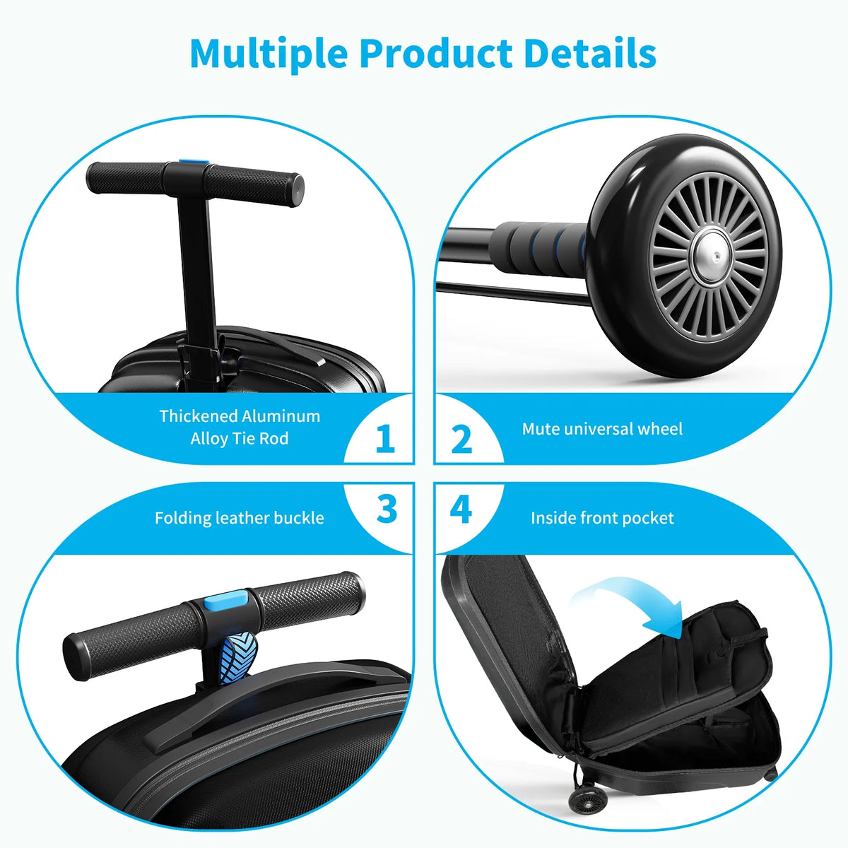 TABU Scooter Luggage for Kids & Adults, Carry on Luggage with Wheels for Kids Ages 6-15,Blue