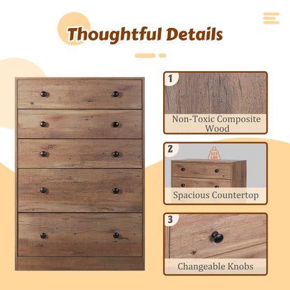 VEIKOUS Oversized 5-Drawer Dresser Chest, Large Storage Dresser for Bedroom Storage, Oak