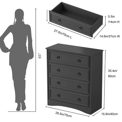 Duerer Modern Drawer Dresser for Bedroom, Living Room, Hallway, Dresser Chest with 4 Drawers, Black