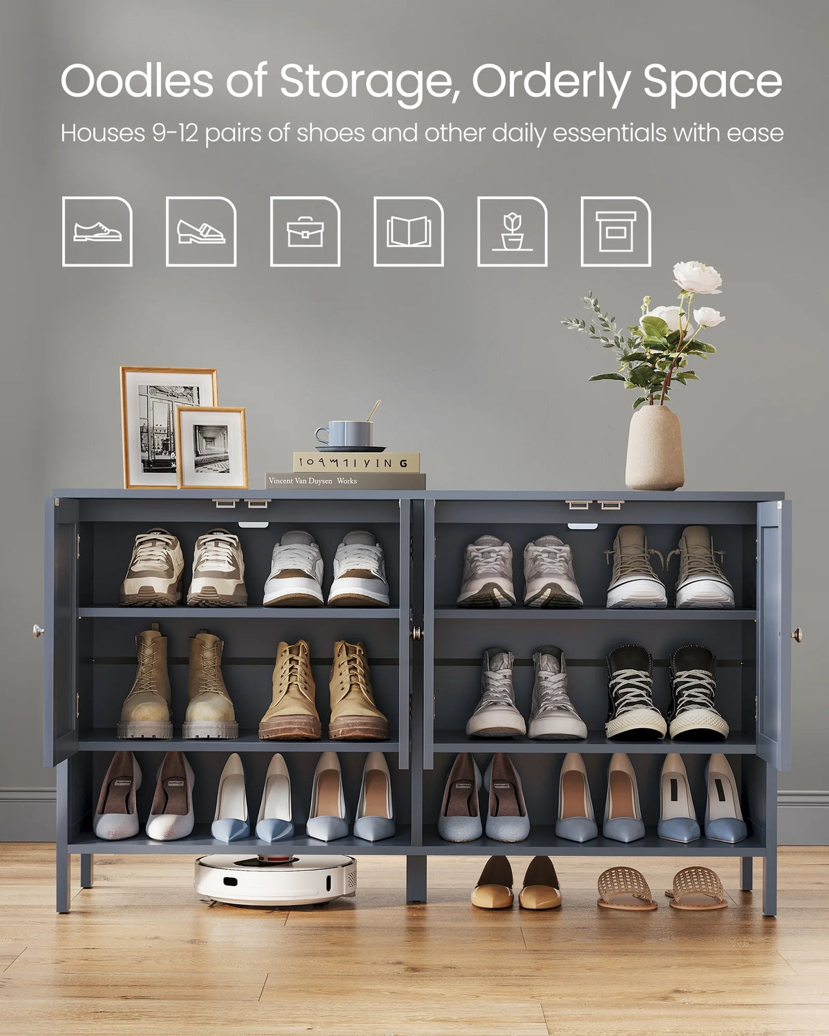 Shoe Cabinet, 3-Tier Shoe Storage Organizer, shoe shelf, Modern Country Cabinet,Freestanding Cabinet with Height-Adjustable Shelf, 13.8 x 47.2 x 27.6 Inches, Entryway, CloudWhite