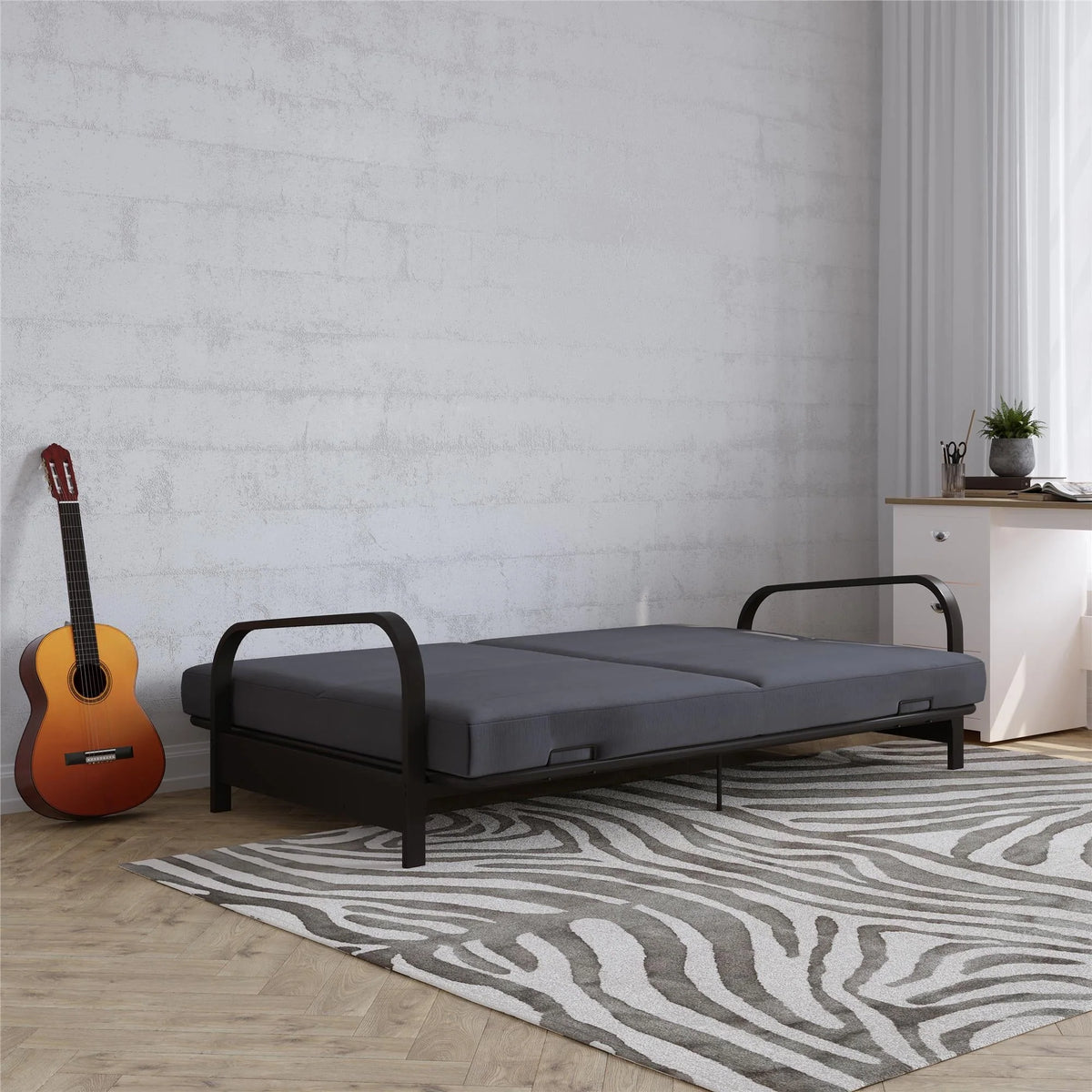 DHP College Metal Arm Futon, Black Frame with Gray Mattress