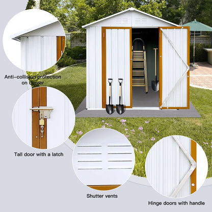 6' x 4' Outdoor Storage Shed, Metal Garden Shed with Lockable Doors, Tools Storage Shed for Backyard, Patio, White