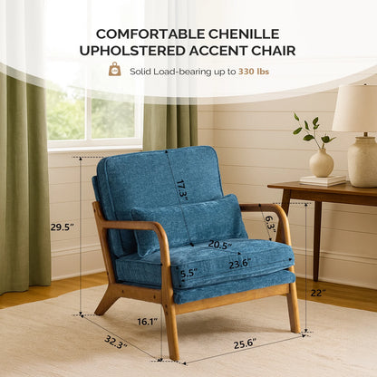 Ktaxon Accent Chair Corduroy Upholstered Armchair, Reading Club Chair with Pillow and Solid Wood Frame for Living Room Bedroom Furniture Off White
