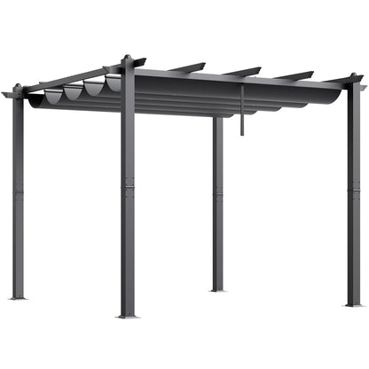 KFFKFF 10'x10' Aluminum Pergola, Outdoor with Retractable Sun Shade Canopy, Ideal for Patio, Garden, Deck, Backyard - Gray