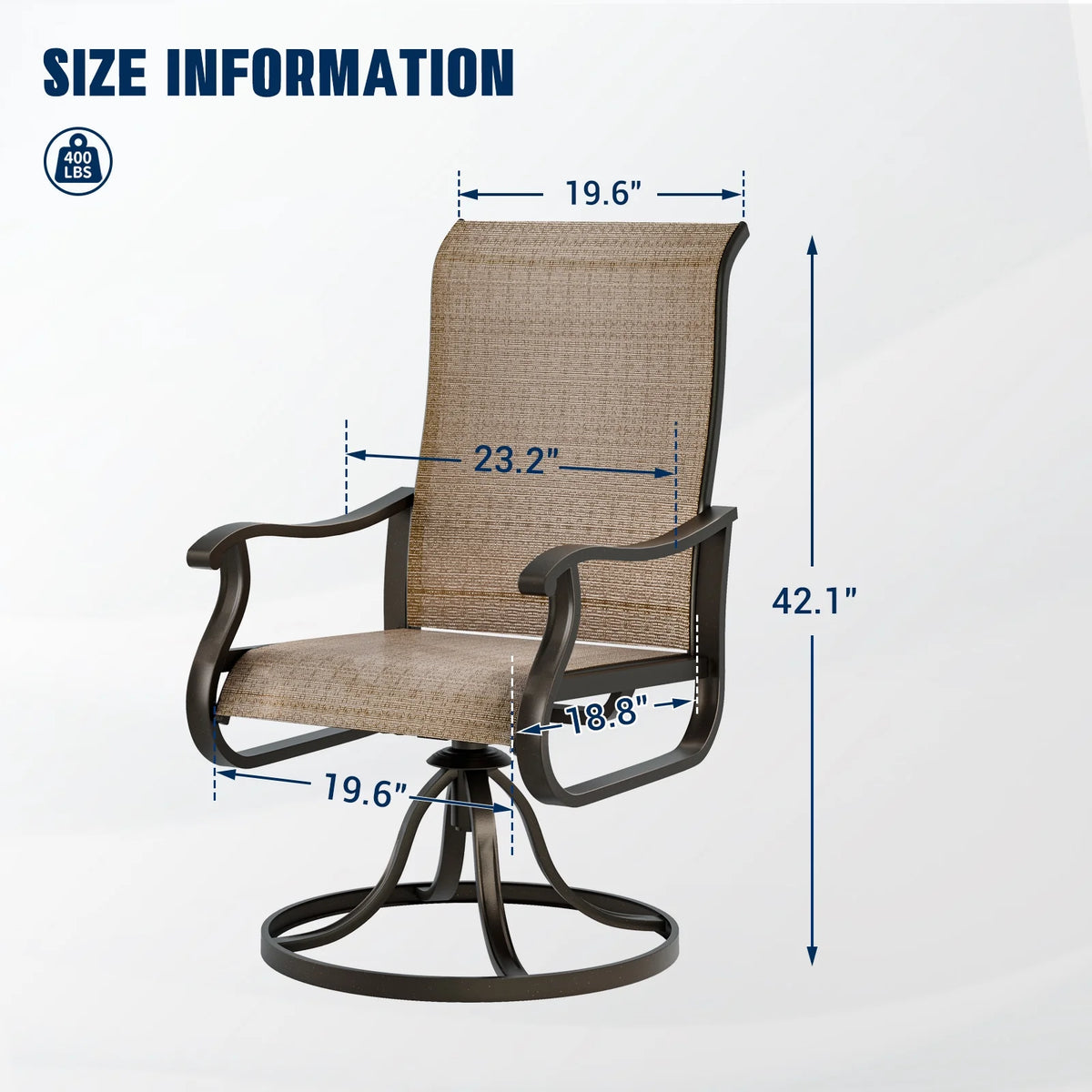 UDPATIO High Back Outdoor Dining Chairs Set of 2, All Weather Swivel Patio Chairs, Breathable Garden Outdoor Furniture for Backyard Deck